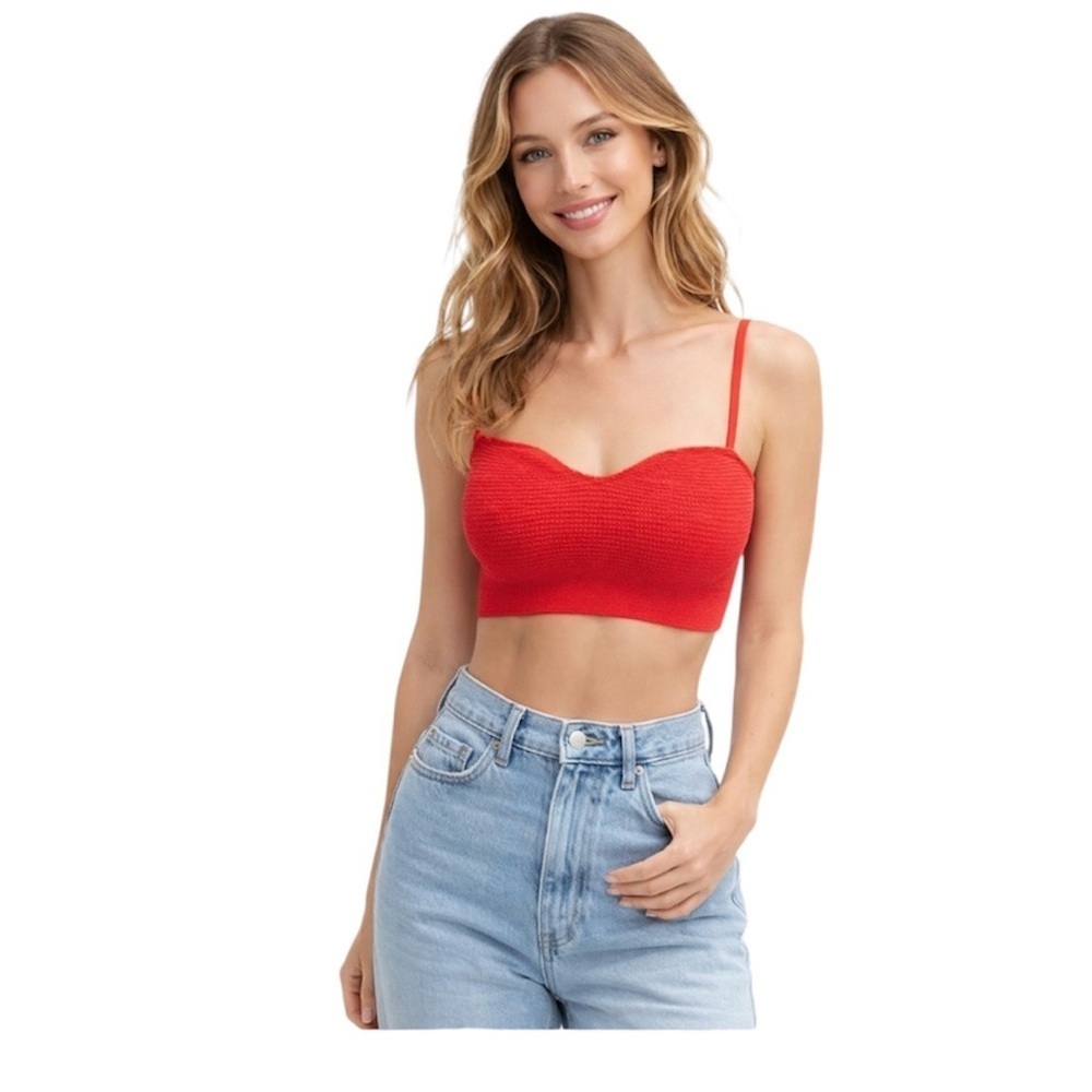 NWT Free People Red Textured Sweetheart Bralette Top, Size XS/S